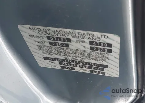 2004 Jaguar Xj Xj8 from USA, damaged, VIN SAJWA71C74SG17001